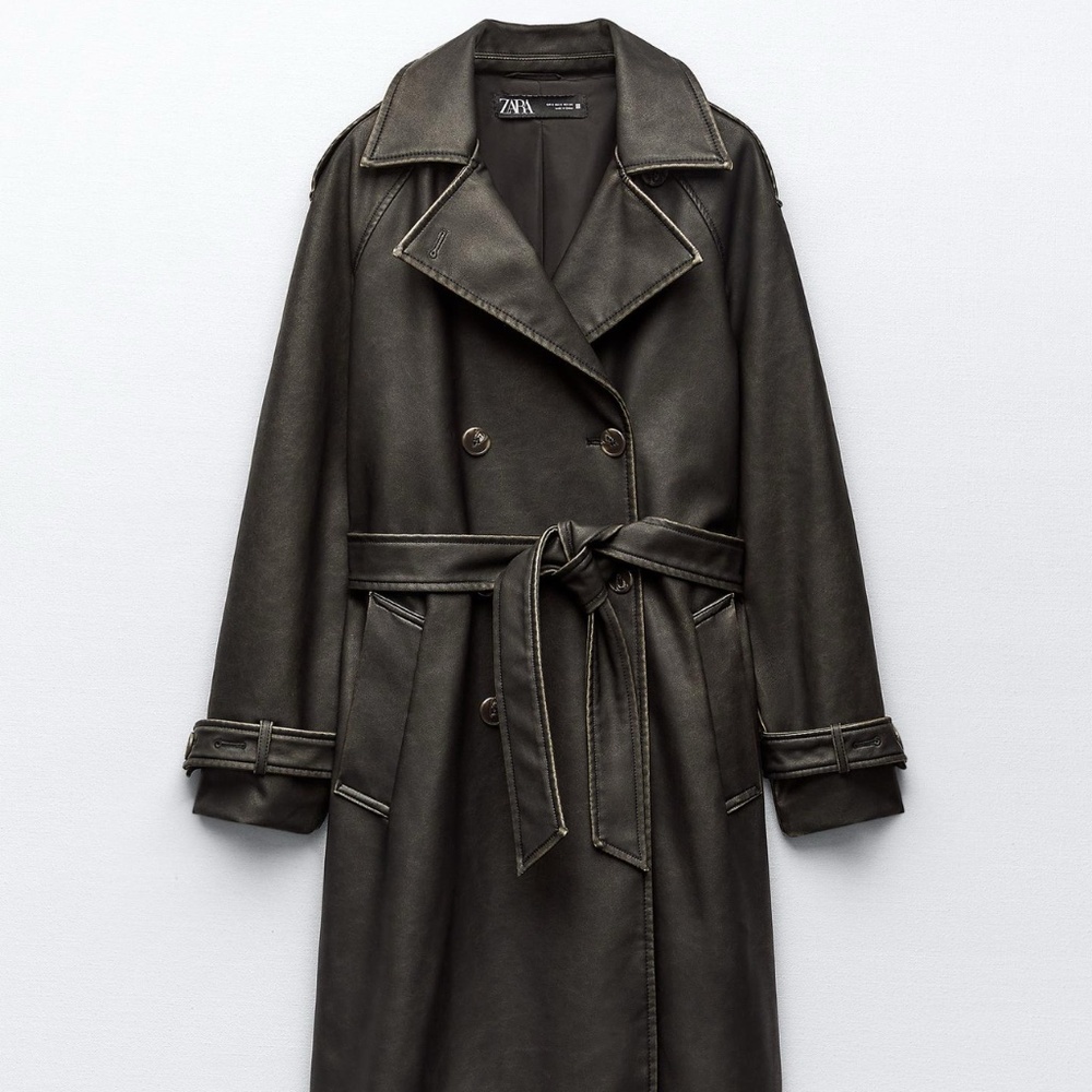 Zara Distressed Faux Leather Trench coat